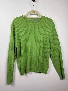 Izod Sweater Women's Size XL Green Cable Knit Long Sleeve Crewneck Pullover
